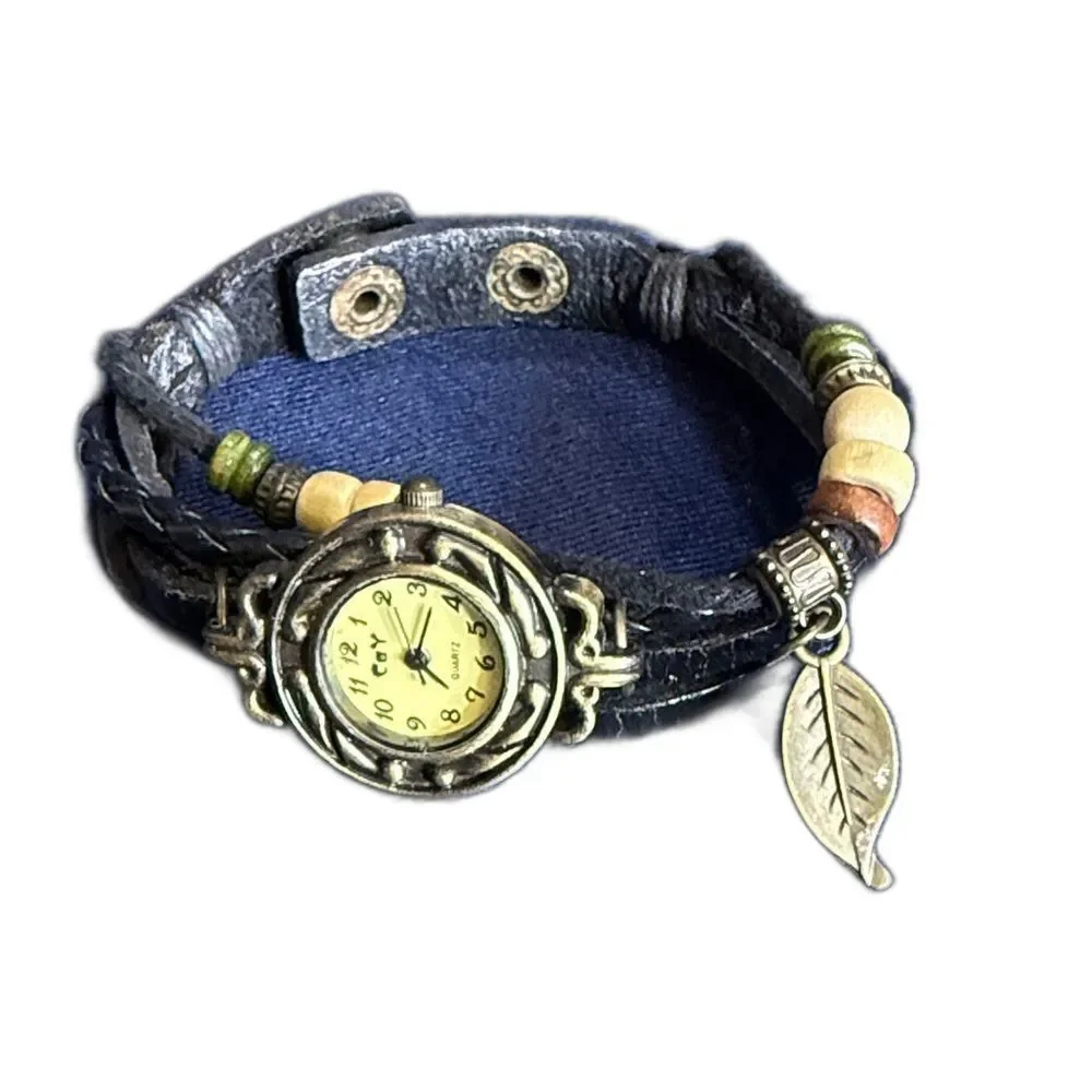 Vintage-Style Black and Gold Women's Watch